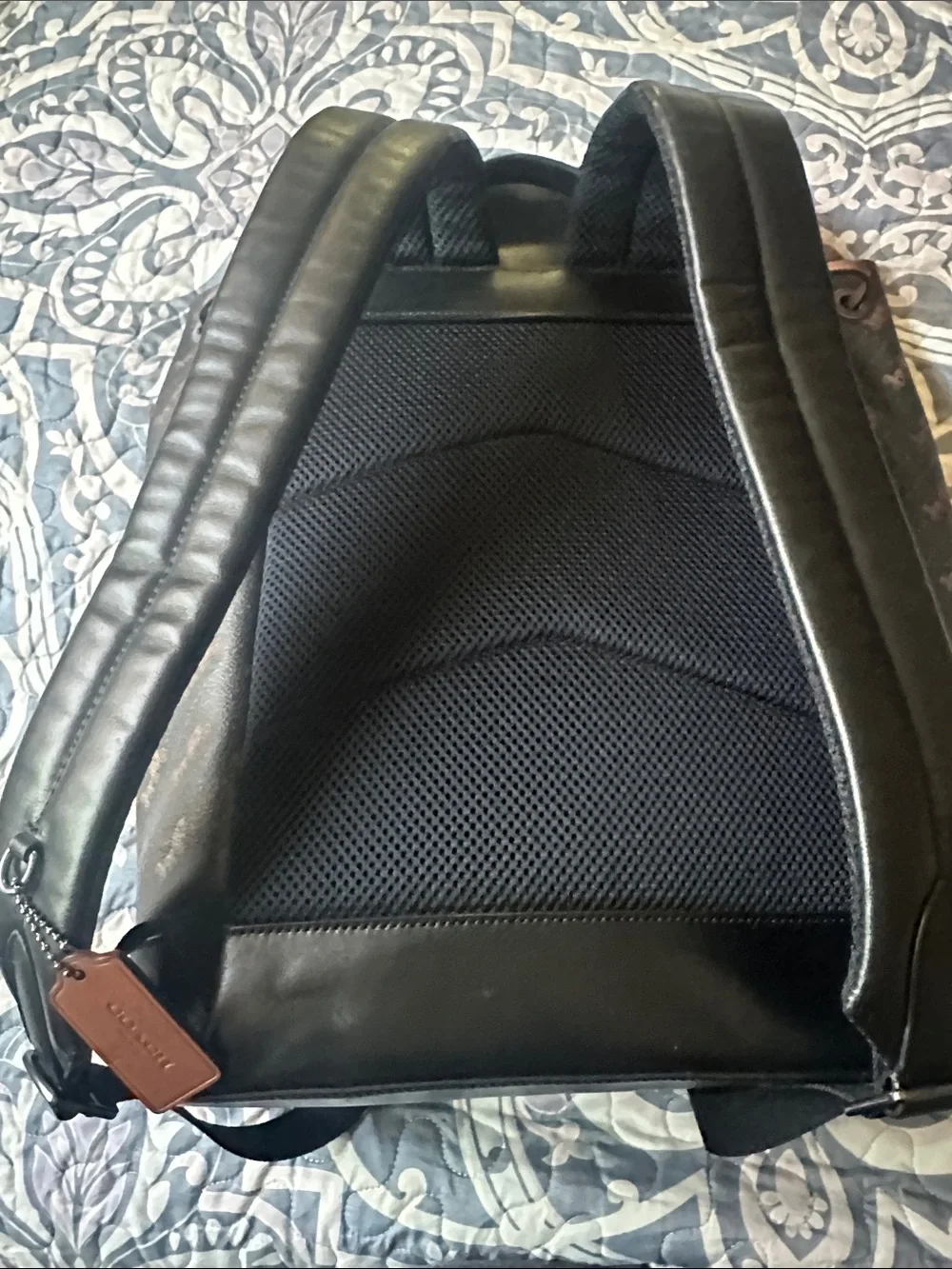 Coach Black Leather Drawstring Backpack with Brown Signature Accents - Picture 2 of 6